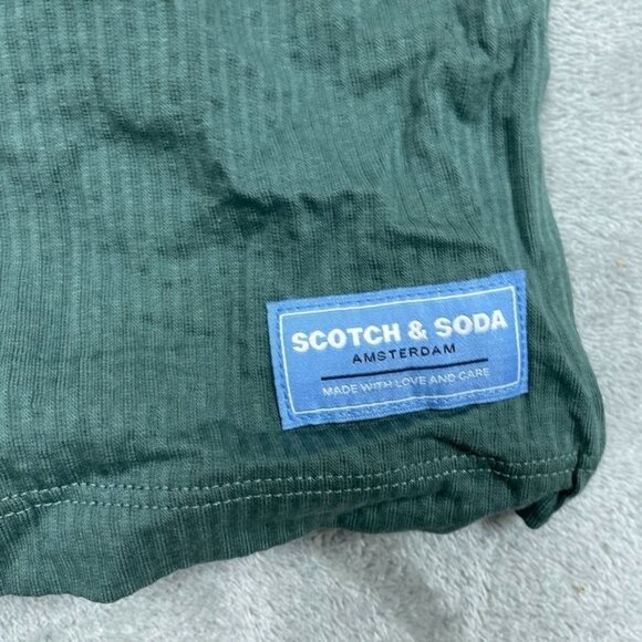 Scotch & Soda Mens Green Ribbed T-Shirt XL Cotton Blend Casual Crewneck a0628 - Picture 2 of 8